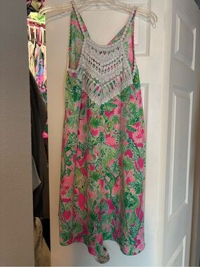 Lilly Pulitzer Pink, Green & White Tropical Strap Dress